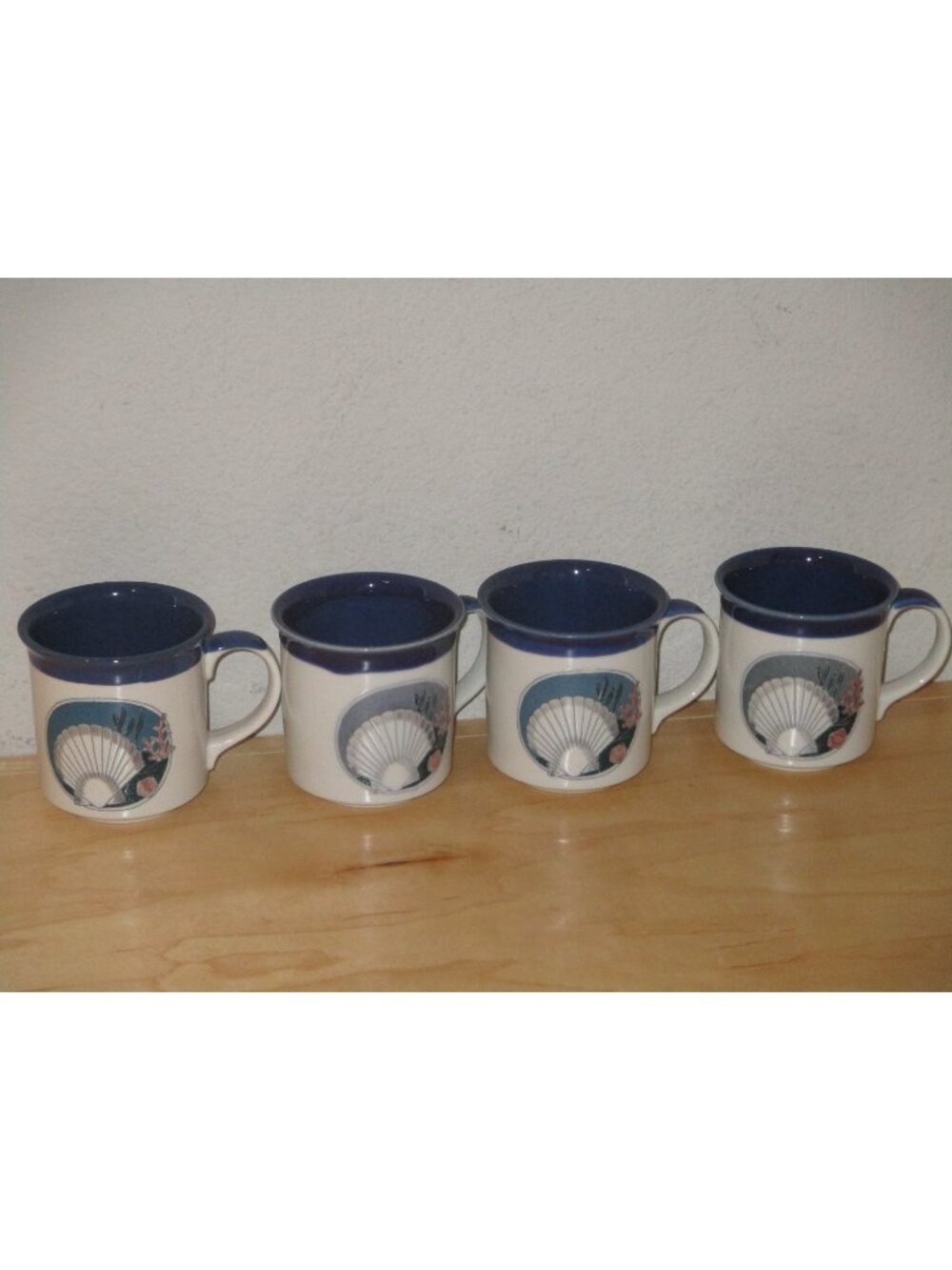 Otagirl Japanese Ceramic Coffee Mugs Set of 4 Blue White Design Seashell Coral